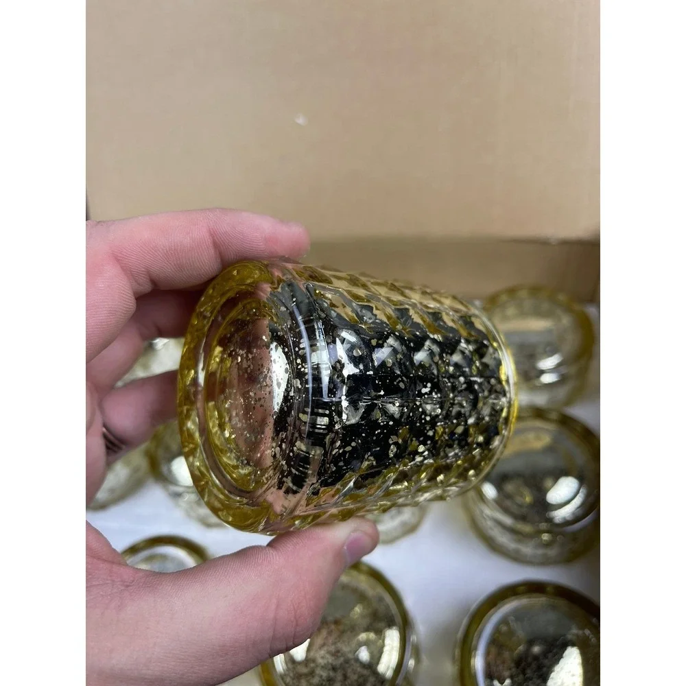 TPTMYCC 12P Gold Mercury Glass Tealight Candle‎ Holders Hobnail Votive Set